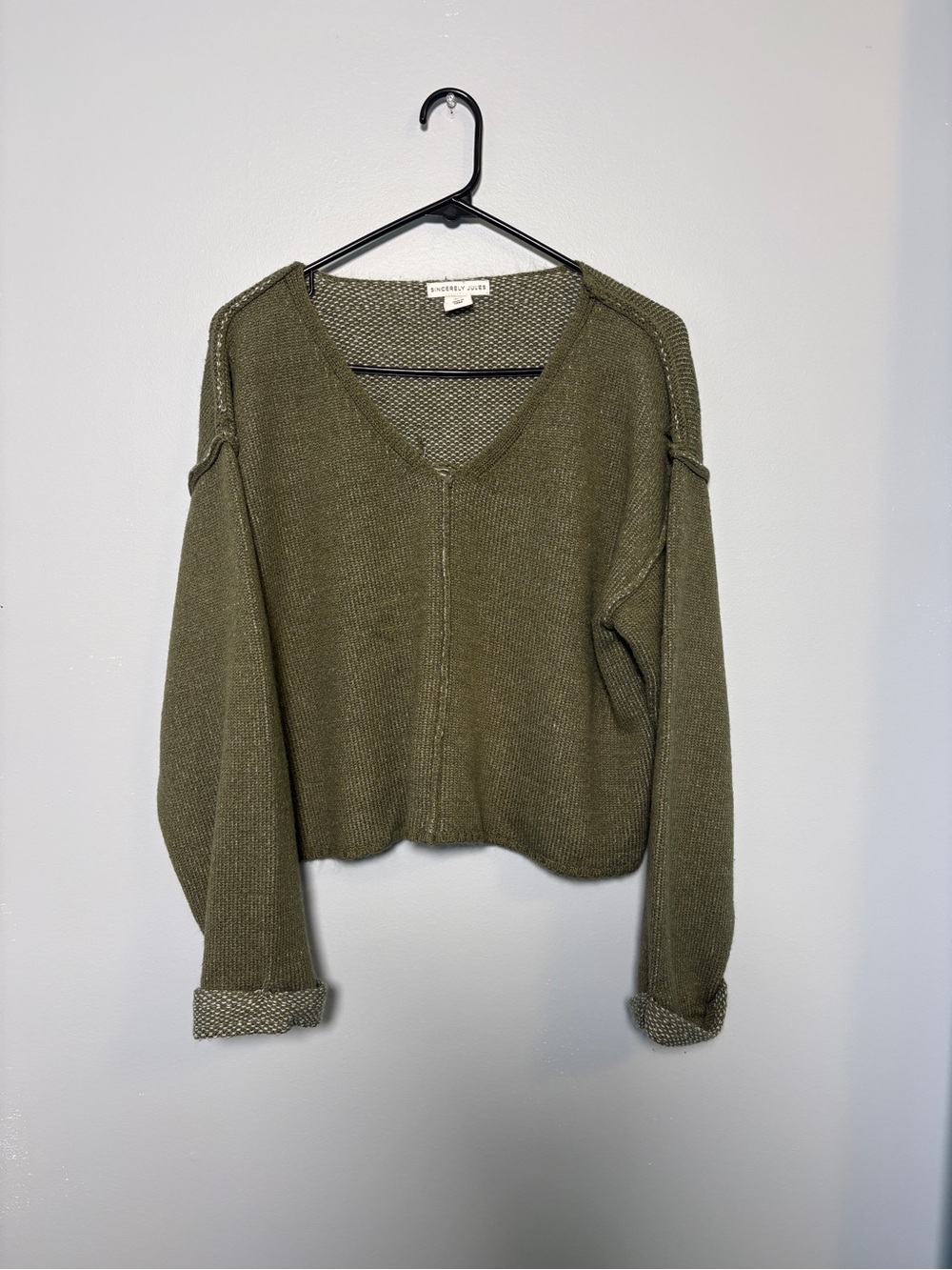 Sincerely Jules Olive Green V-Neck Knit Sweater
